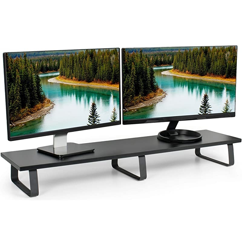 Black 39 inch Extra Long Monitor Riser Wood amp Steel Desktop Stand | Dual Screen TV Keyboard Laptop Ergonomic Desk and Tabletop Organizer STANDV000DL