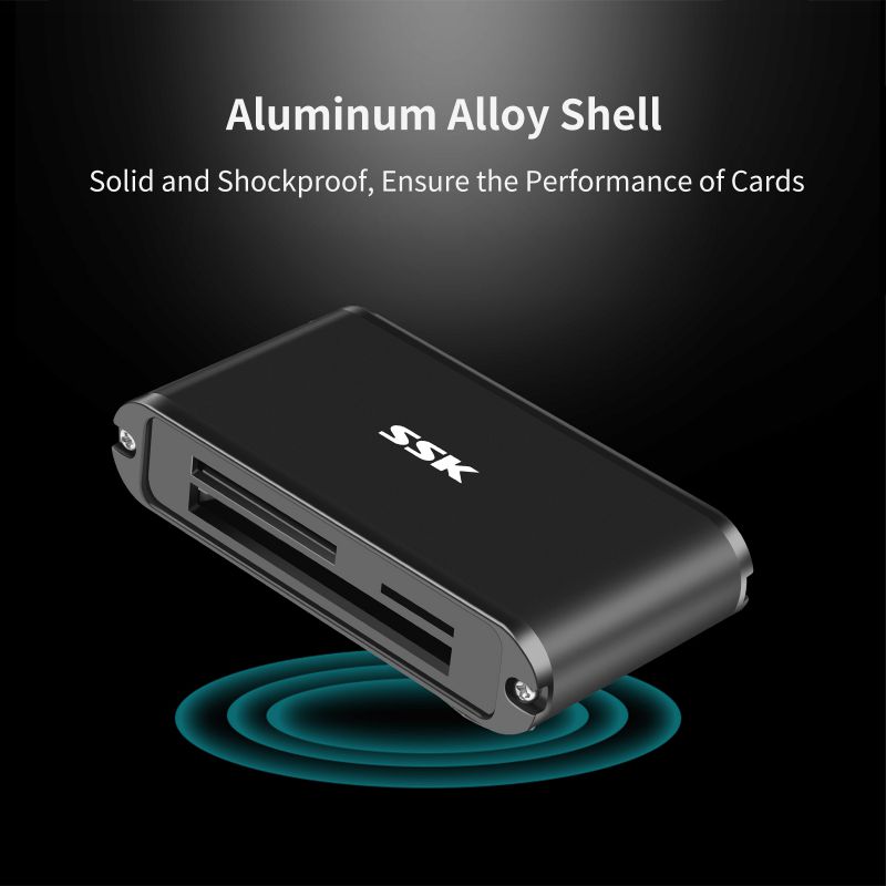 SSK USB SD Card Reader, 3-in-1 USB 3.0 Micro SD Card Reader,  Memory Card Reader Triple Slots for Camera Computer CF TF SD SDHC SDXC Mini SD, Compatible with Windows, Linux/Unix, MacOS X