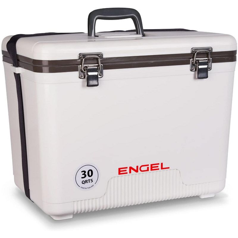 Engel 30-Quart 48 Can Portable Leak-Proof Compact Lightweight Insulated Airtight Hard Drybox Cooler for Fishing, Hunting, and Camping, White