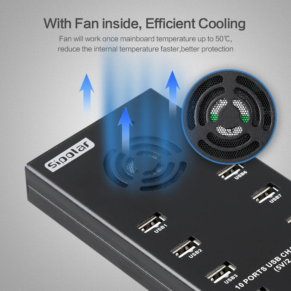 Sipolar Aluminum alloy 10 ports USB 2.0 data syncs and charger 2 in 1 hub with 12V 10A power adapter for phone tablets ipad charging Litecoin miners bitcoin minings a-400