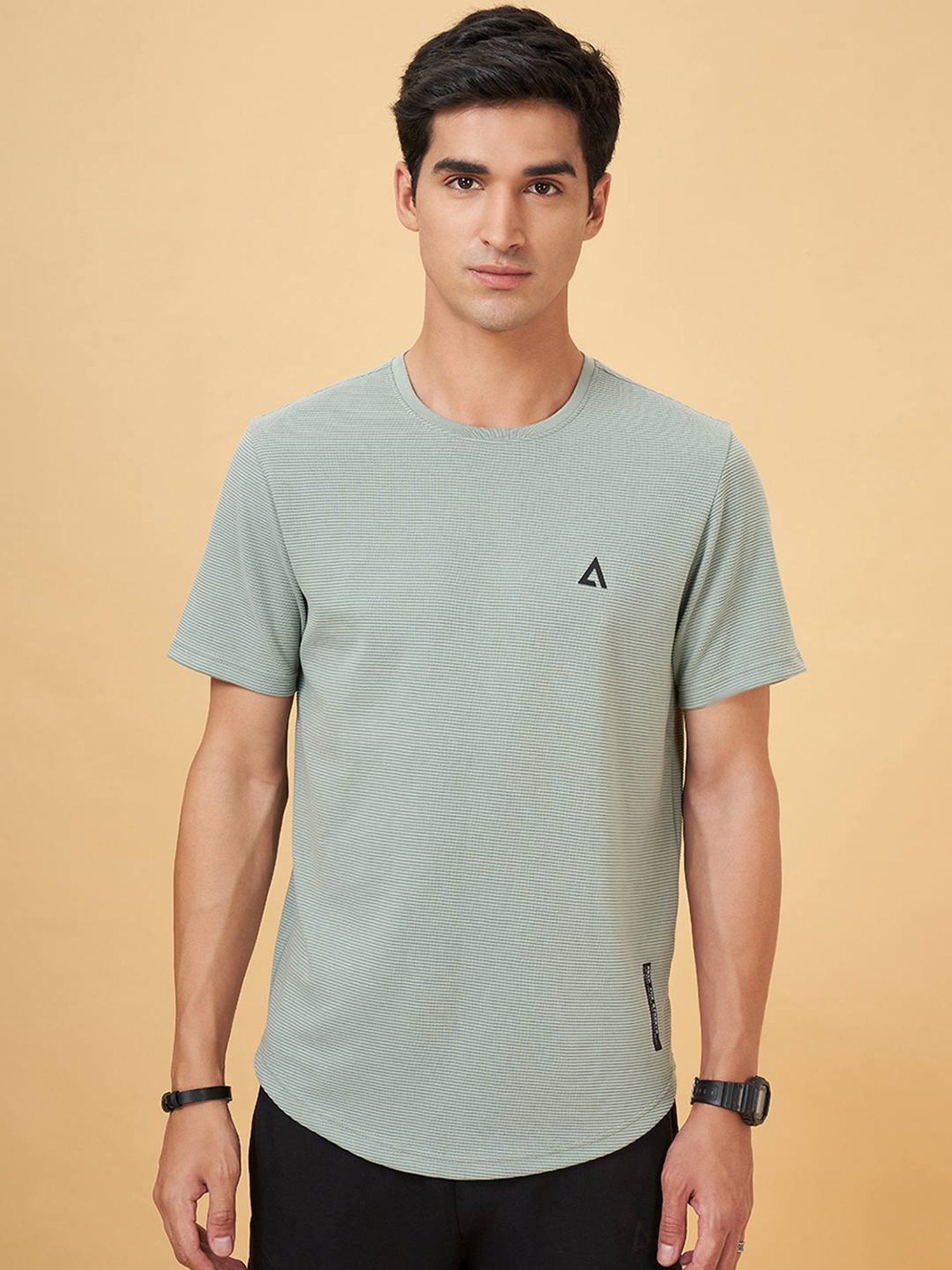 Street 808 By Pantaloons Sage Green Regular Fit Texture T-Shirt