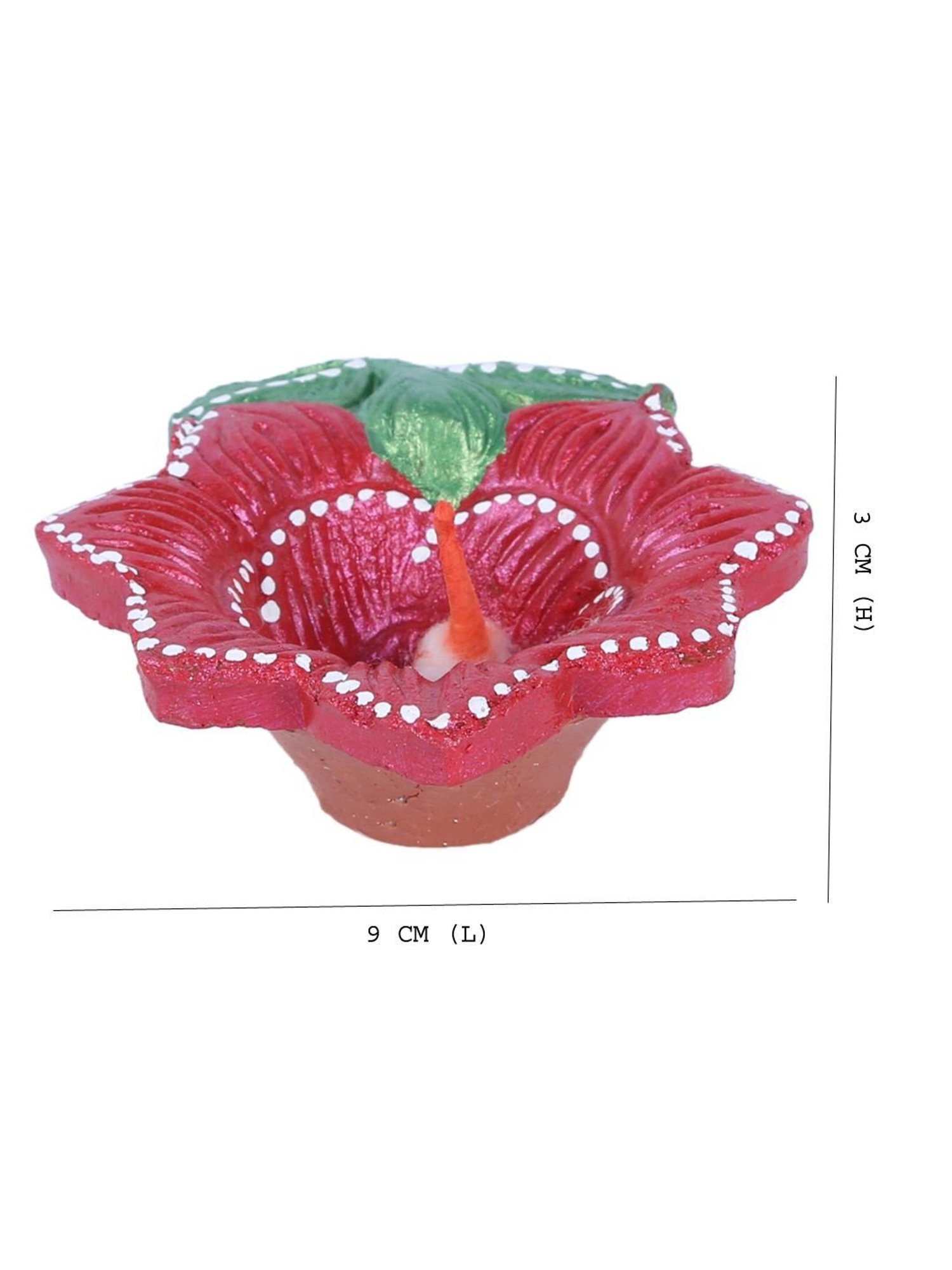 Aapno Rajasthan Red & Green Teracotta Floral Design Diyas for Diwali - Set of 4