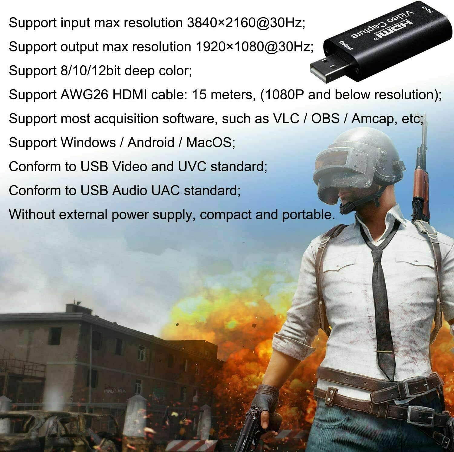 Audio Video Capture Cards HDMI to USB 1080p USB2.0 Record via DSLR Camcorder Action Cam for High Definition Acquisition Live Broadcasting Capture Card Video Device