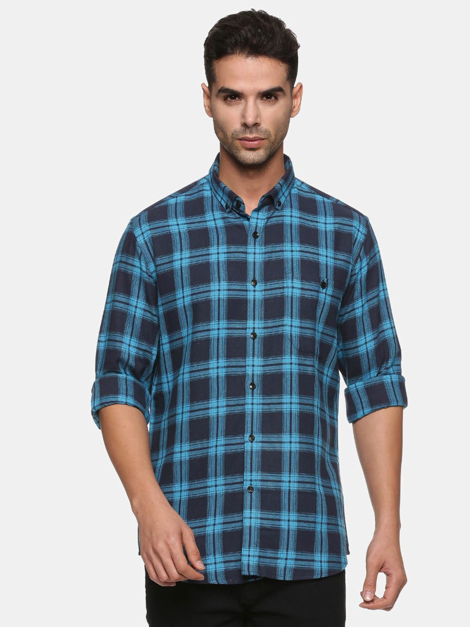 Don Vino Navy Slim Fit Check Shirt