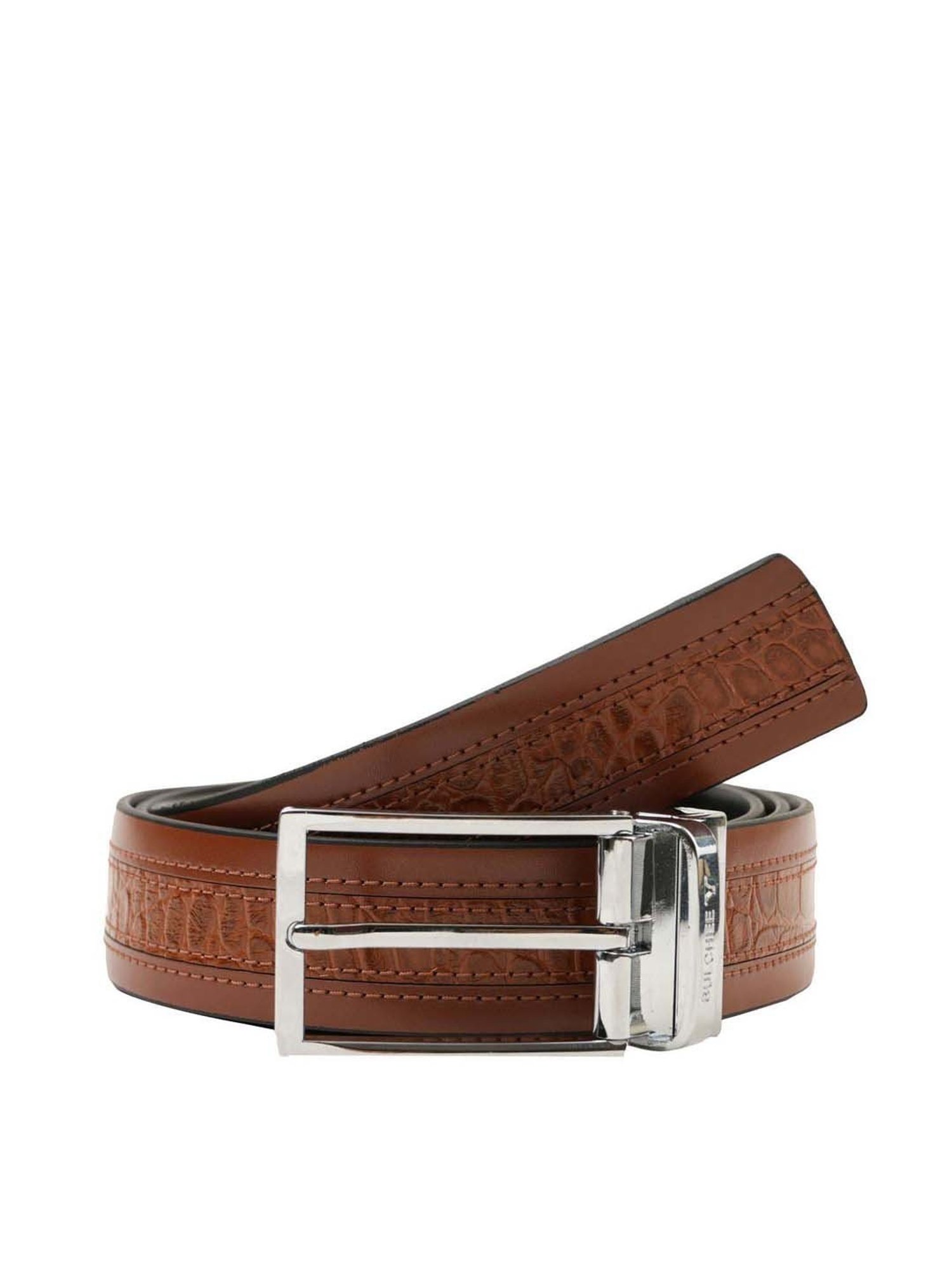 BULCHEE Brown & Black Leather Flat Reversible Belt for Men