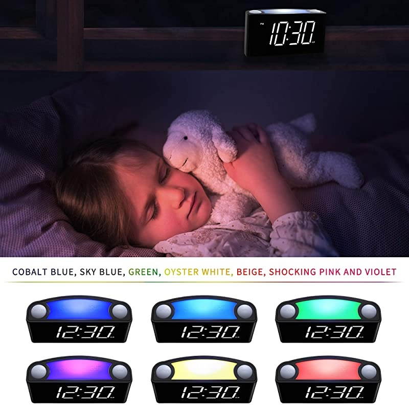Digital Alarm Clock for Bedrooms Large 65quot LED Display with Dimmer Snooze 7 Color Night Light Easy to Set USB Chargers Battery Backup 1224 Hours for Heavy Sleepers Kids Desk Elderly