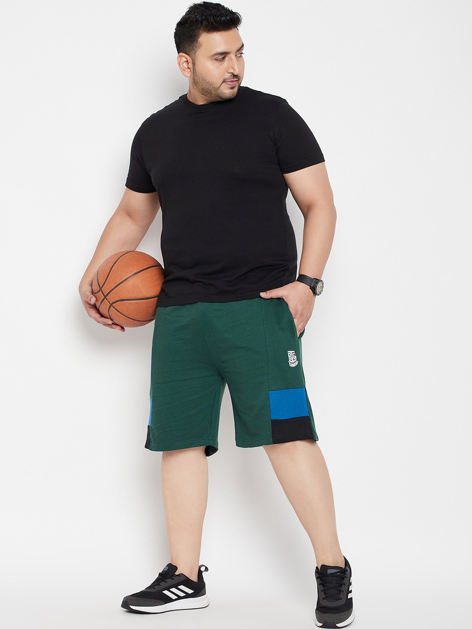 Bigbanana Mid Green Regular Fit Colour Block Shorts