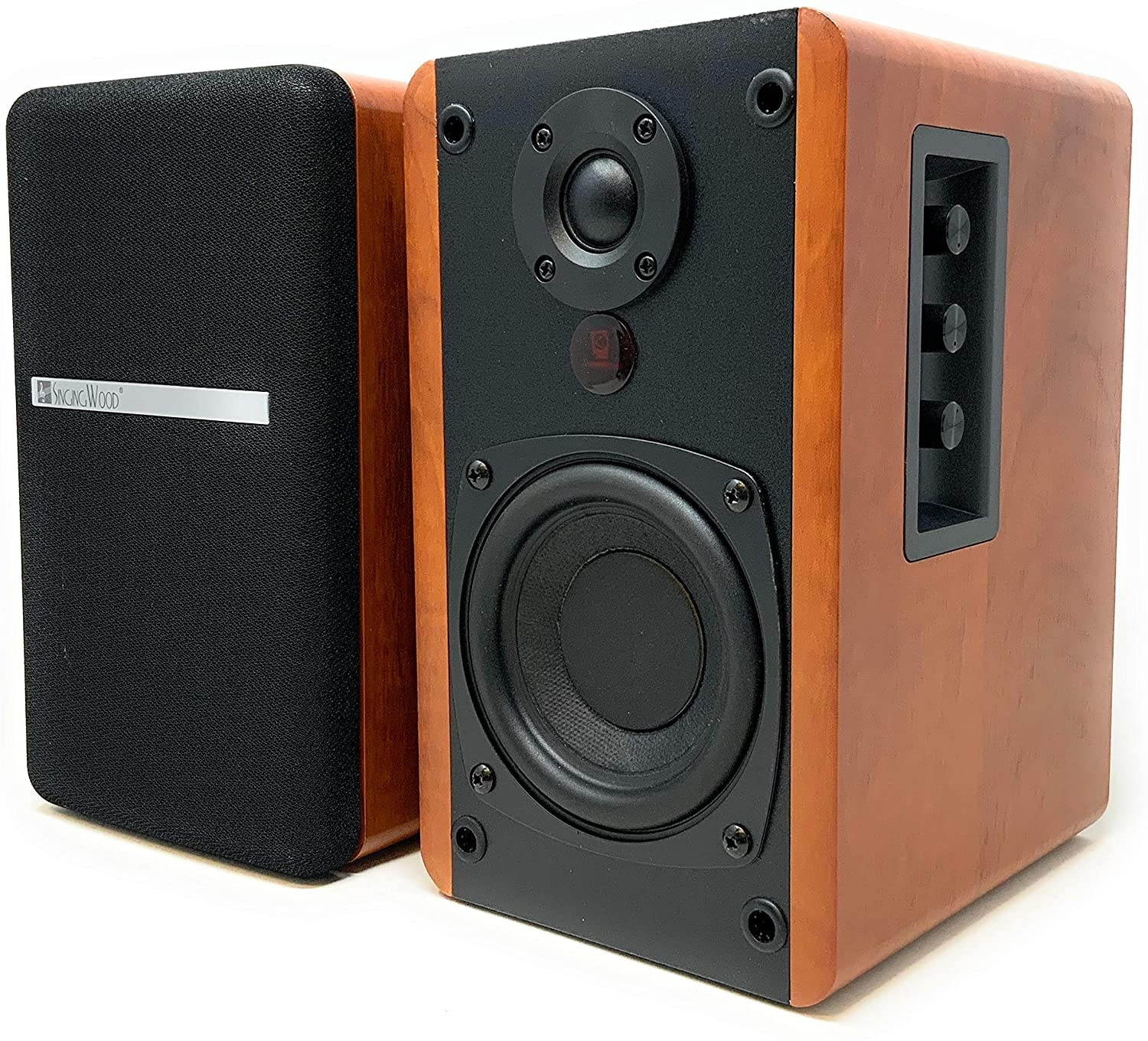SINGING WOOD BT25 Powered BT Bookshelf Speakers Studio Monitor Speakers 2 AUX Input 2 Speakers Wooden Enclosure Max 50 Watts RMS(Beech Wood)