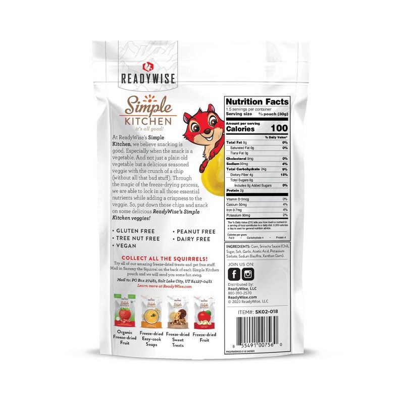 ReadyWise Simple Kitchen Sriracha Corn Freeze-Dried Vegetables - 6ct Case