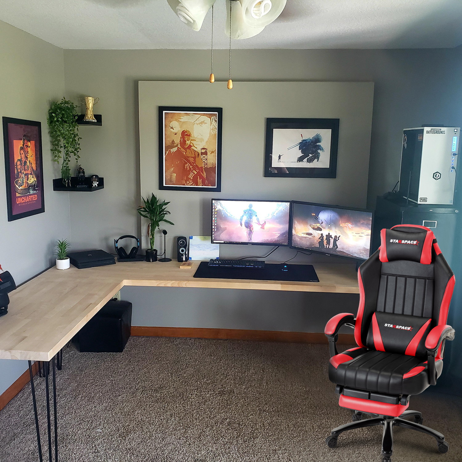 STRASPACE Big & Tall 400lb Memory Foam Reclining Gaming Chair Metal Base - Adjustable Back Angle and Retractable Footrest Ergonomic High-Back Leather Racing Executive Computer Desk Office Chair, Blue