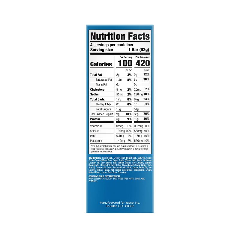 Yasso Frozen Greek Yogurt - Chocolate Chip Cookie Dough Bars - 4ct