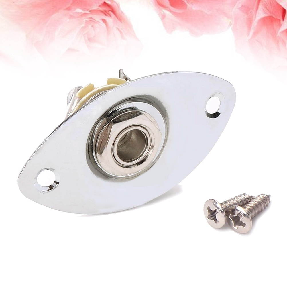 Indented 1/4 Inch Oval Guitar Pickup Output Input Jack Plug Socket 6.35mm With 2 Mounting Screws for Electric Guitar Bass (Golden)