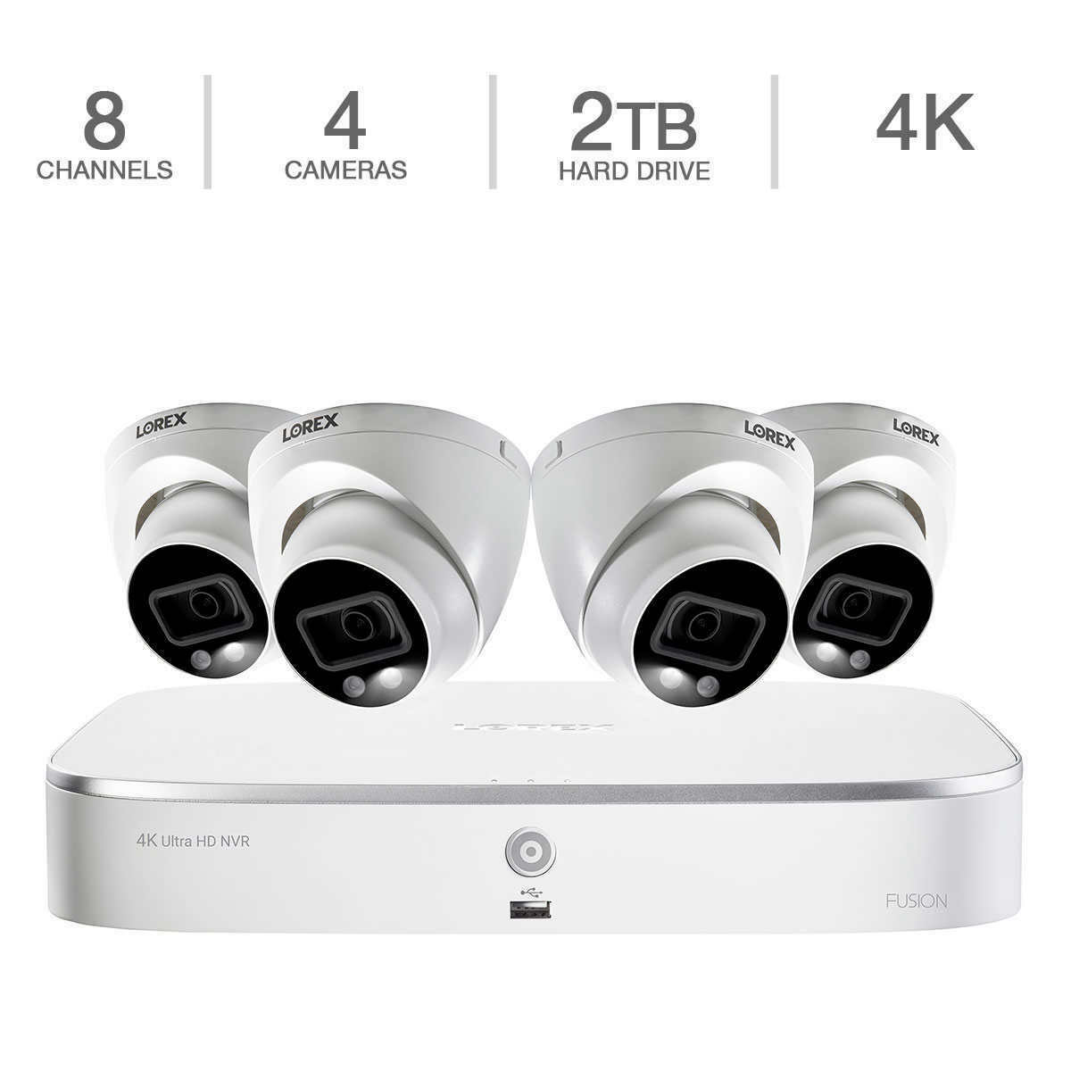 Lorex 8-Channel, 4 Smart 4K Dome Cameras, 4K Ultra HD NVR Security System
 Surveillance N84282T-8DD4
