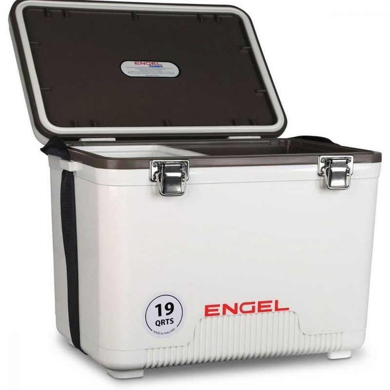 Engel UC19 19 Quart Fishing Live Bait Dry Box Ice Cooler with Stain/Odor-Resistant Surface and Shoulder Strap, White