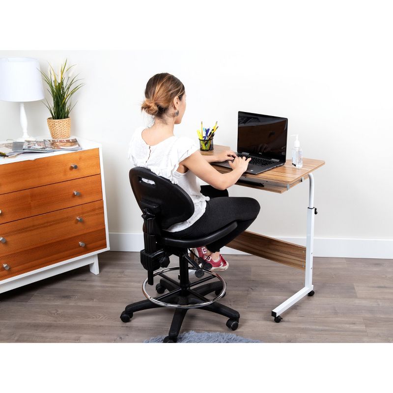 Mind Reader Adjustable Height Rolling Laptop Desk with Pull Out Shelf, White, Wood