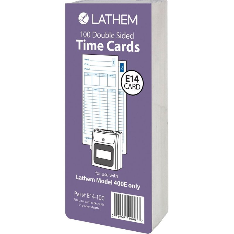 Time Cards f/Lathem 400E 2-sided 7"H 100/PK Blue Ink/WE E14100