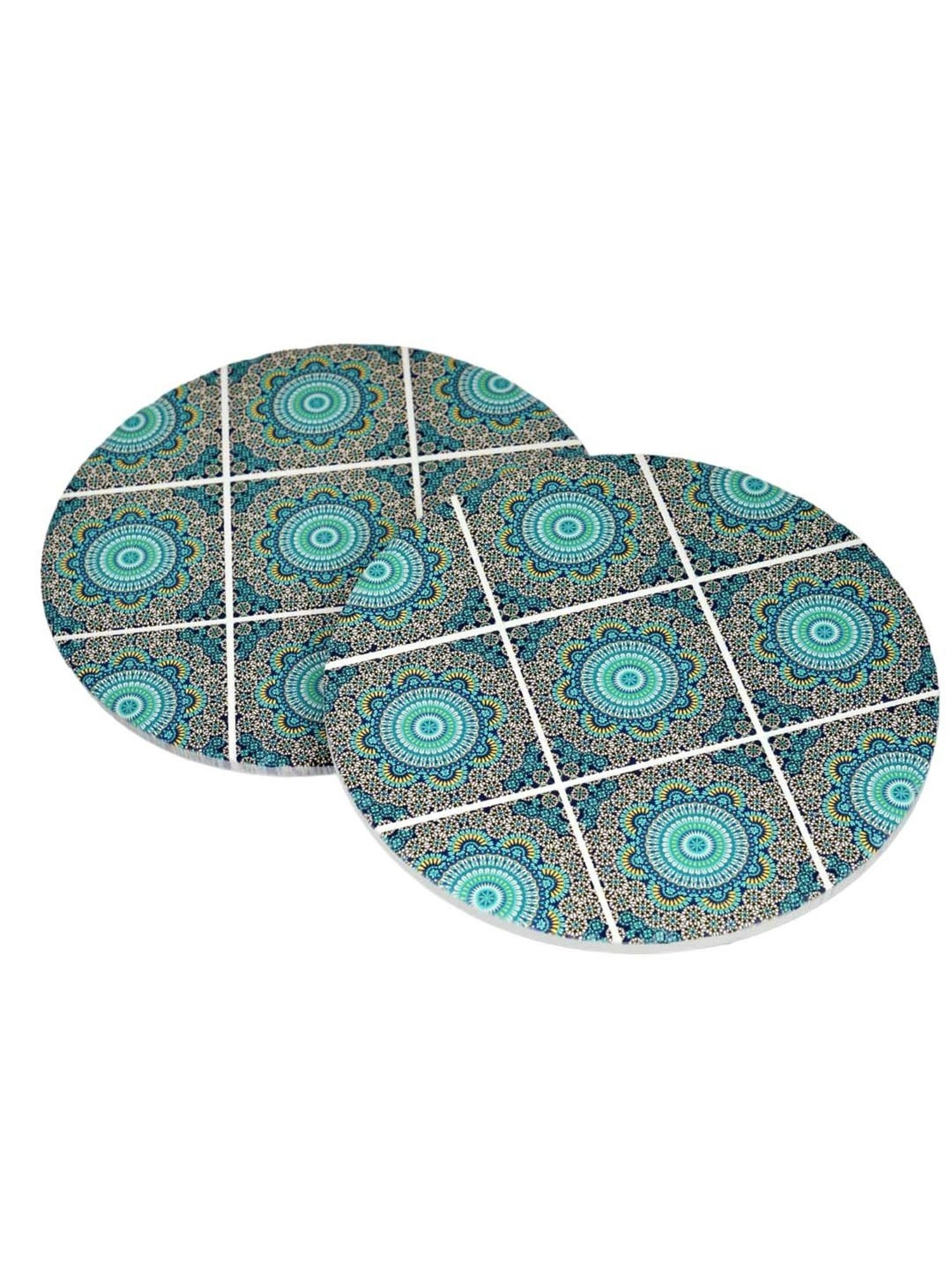 TAYHAA Blue Ceramic Exquisite Printed Coasters - Set of 2