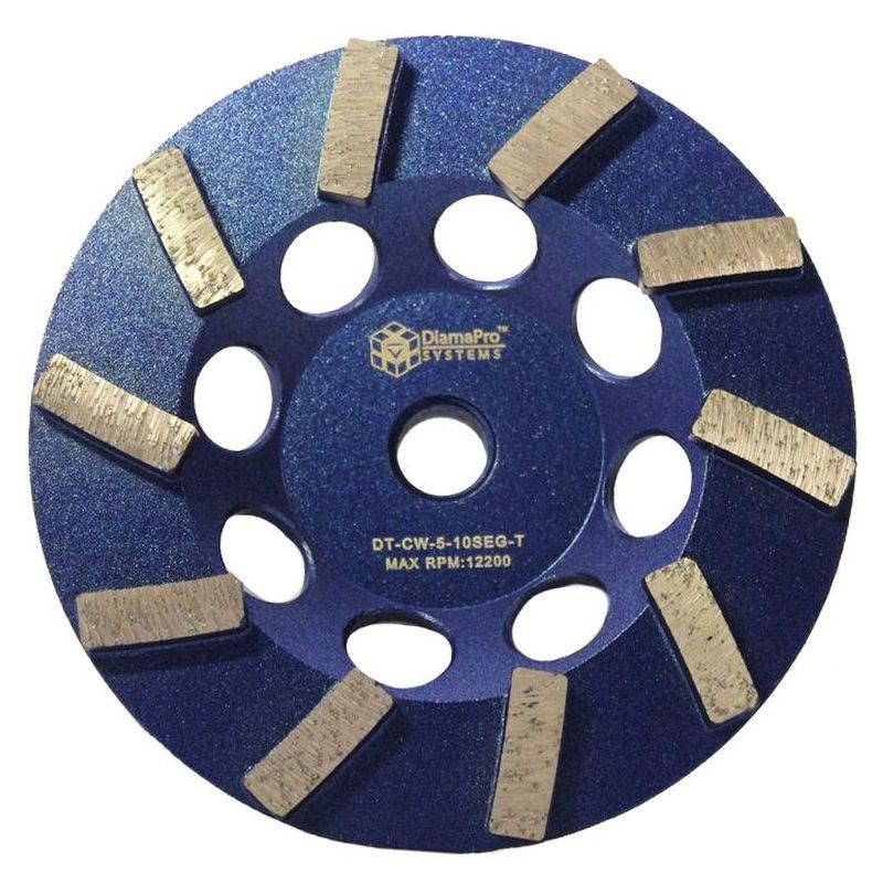DiamaPro Systems DT-CW-5-10SEG-T Threaded 5 Inch 10 Segment Turbo Concrete Grinding Cup Wheel for Grinding, Leveling, & Removing Glue/Coating
