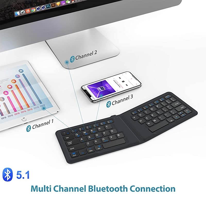 BK06 Bluetooth Keyboard MultiDevice Portable Keyboard Bluetooth 51 for iOS Android Windows Tablet Smartphone Laptops Mac Rechargeable Battery Ergonomic Design Foldable Keyboard