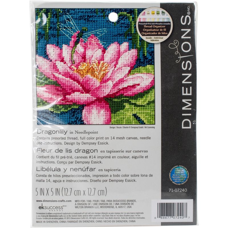 Dimensions Mini Needlepoint Kit 5"X5"-Dragon Lily Stithced In Thread