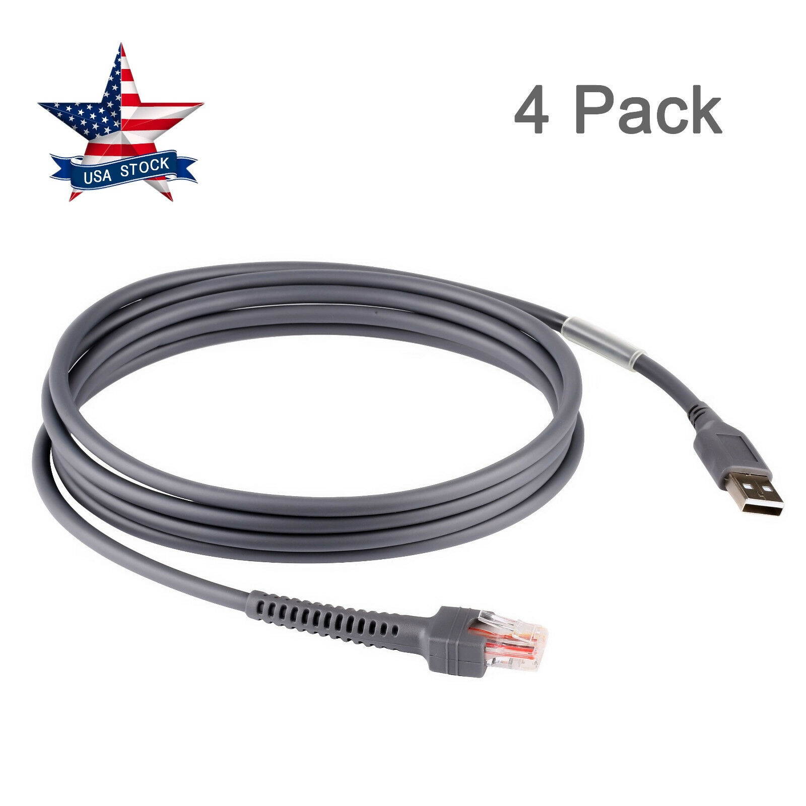 USB Cable For Symbol Barcode Scanner LS2208 LS4208 DS6878 CBA-U01-S07ZAR 4-Pack