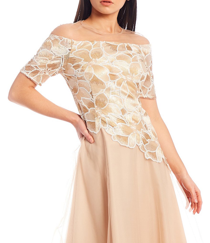 Adrianna Papell Sequin Embroidered Bodice Tulle Ball Gown