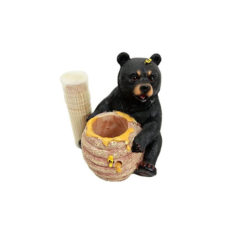 Honey Black Bear With Bee Hive Toothpick Holder Statue With Toothpicks Honeycomb Bear With Bee Hive Pot Figurine