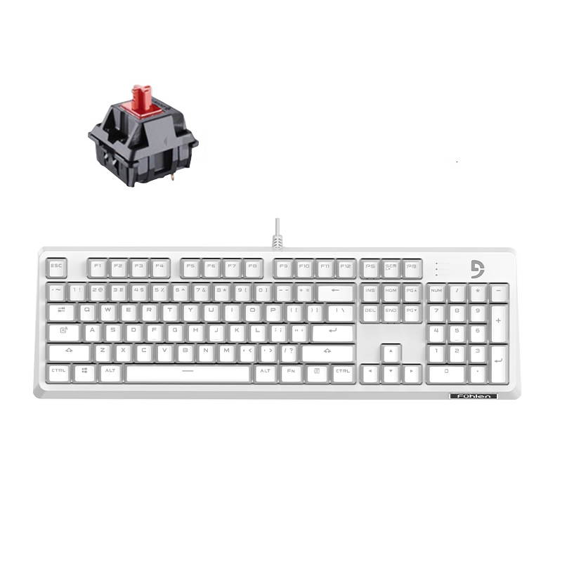 Fuhlen G900S All 104 Non-conflicting Keys, Classic  Exterior Wired  Cherry MX Black Mechanical  Keyboard, 50Million Times Keystrokes Lifespan-White