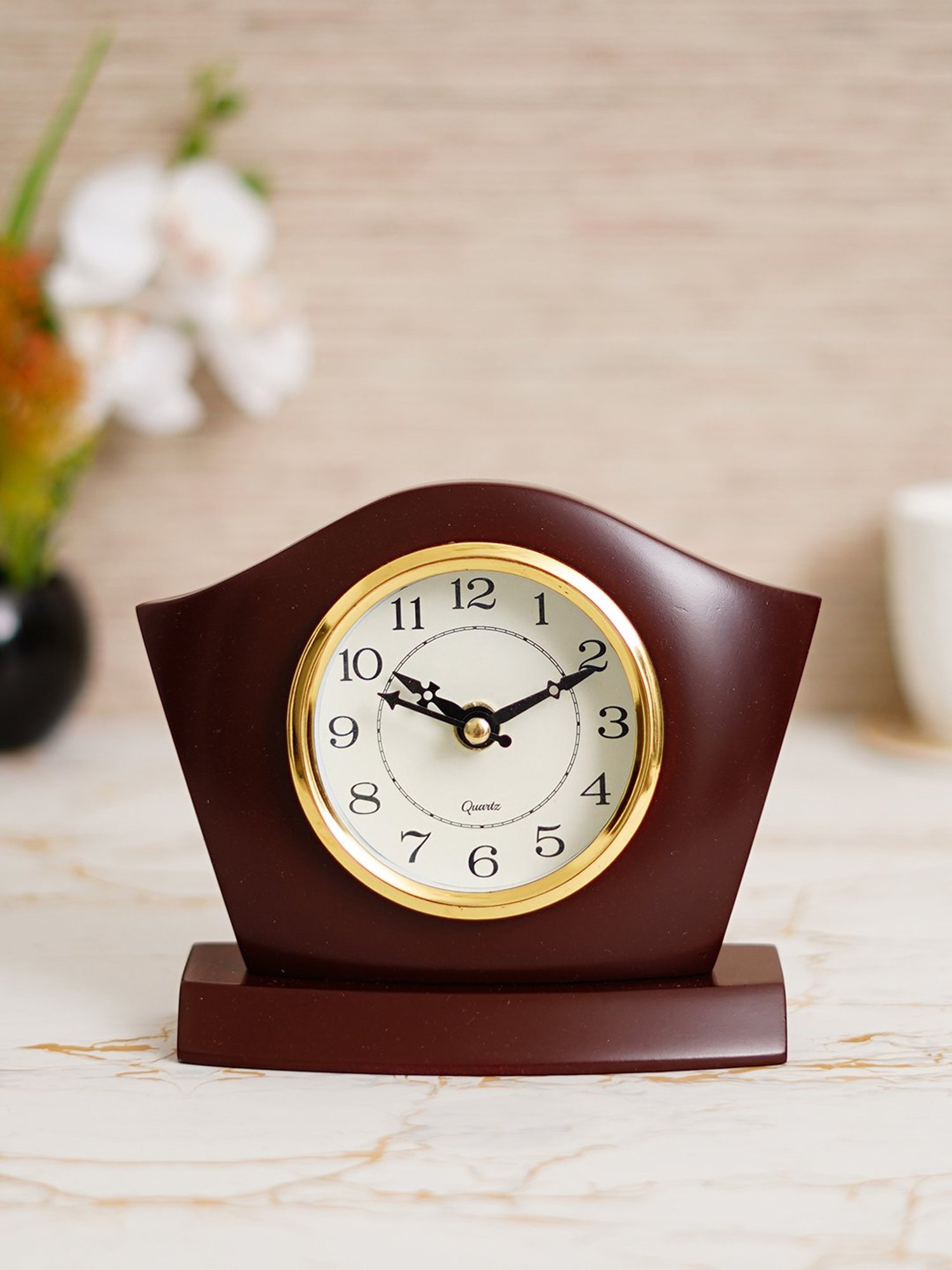 CHRONIKLE Elegant Square Rosewood Brown Wood Table or Desk Clock
