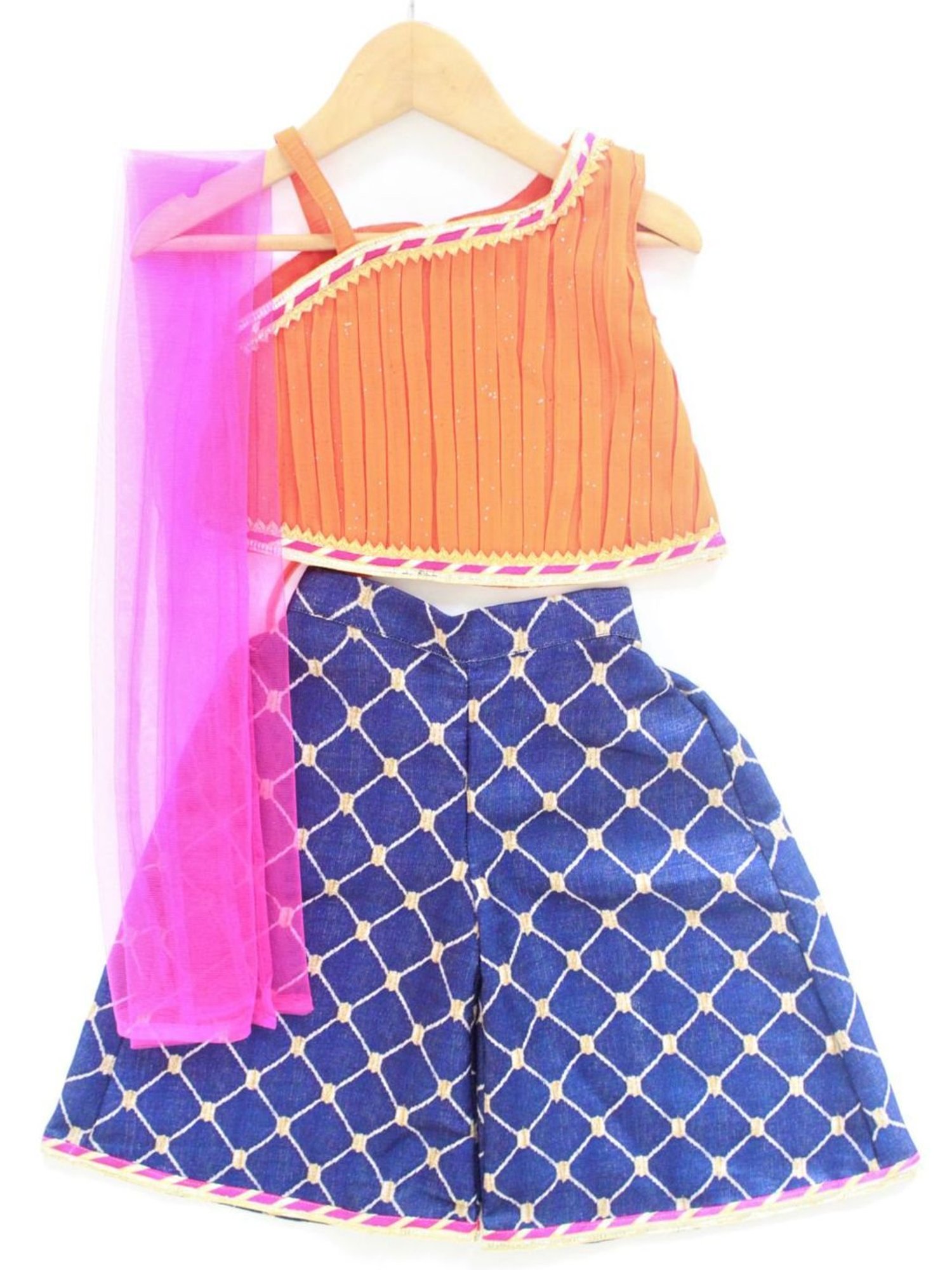 Many Frocks Kids Blue Embellished Top & Palazzo