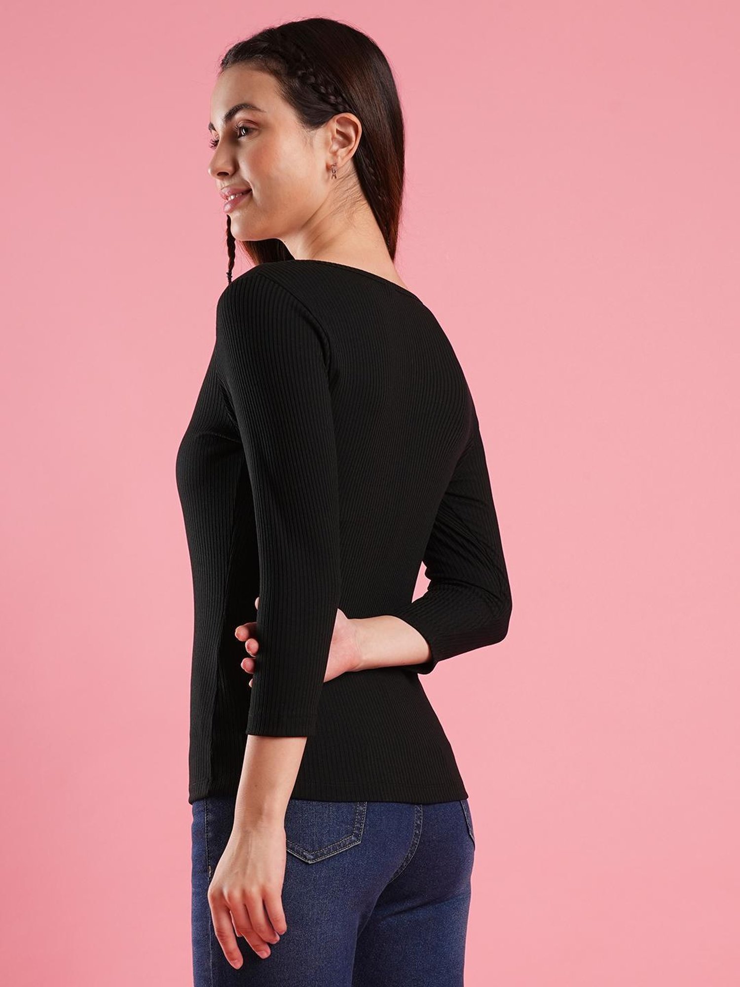 Globus Black Cotton Slim Fit Top