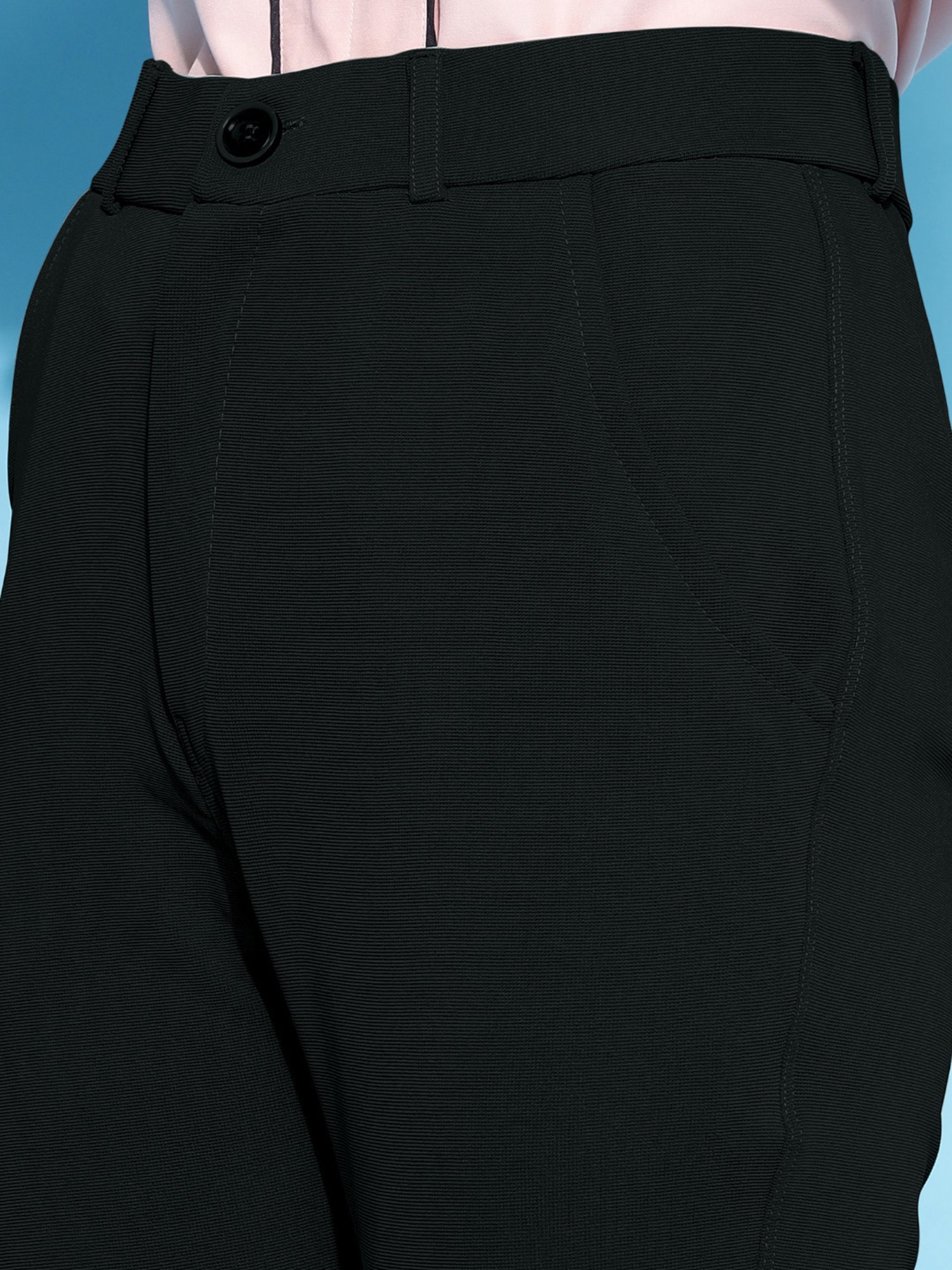 FITHUB Black Slim Fit High Rise Trousers