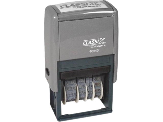 Xstamper 40340 Self-Inking Micro Message Dater - 0.94" Impression Width x 1.75" Impression Length - Black - Plastic - 1 Each