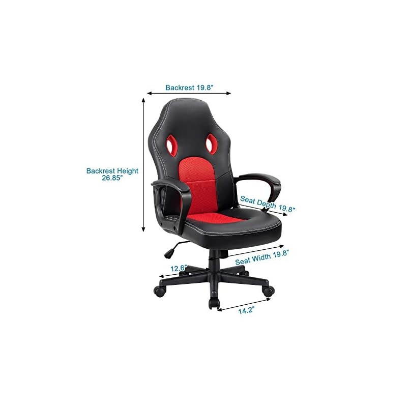 Office Chair Leather Desk Gaming Chair, High Back Ergonomic Adjustable Racing Chair,Task Swivel Executive Computer Chair Headrest and Lumbar Support (Red)
