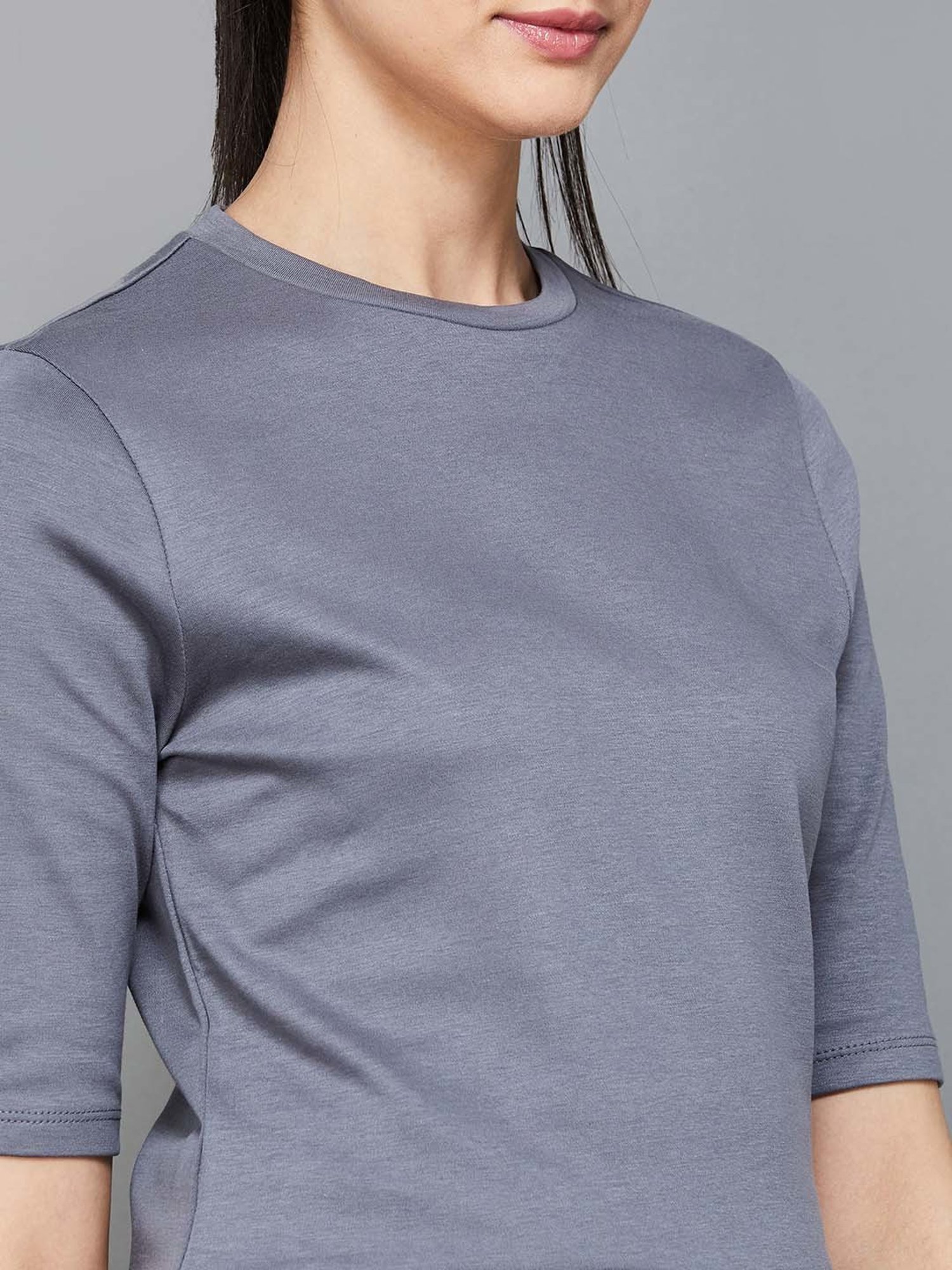 Code by Lifestyle Grey Cotton Regular Fit Top