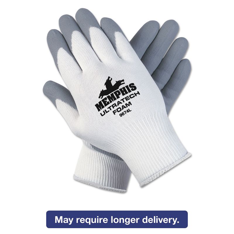 Memphis Ultra Tech Foam Seamless Nylon Knit Gloves X-Large White/Gray Dozen 9674XLDZ