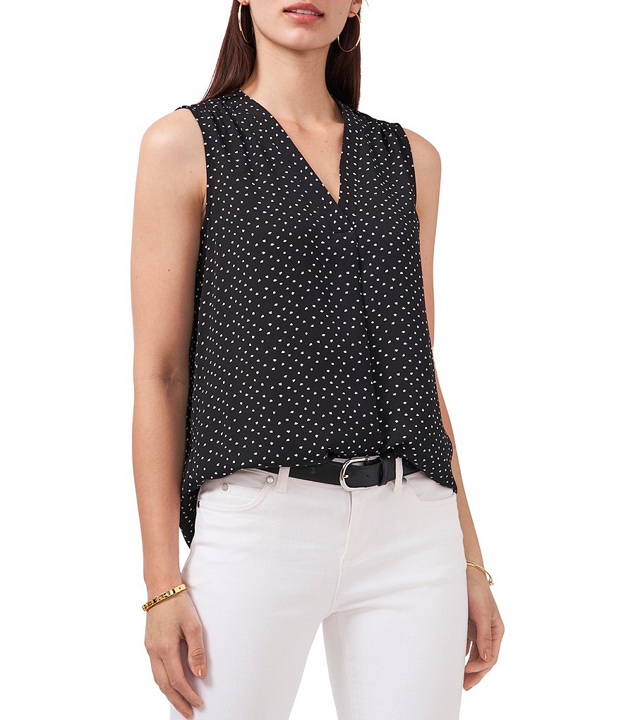 Vince Camuto Sleeveless V-Neck Dots Blouse