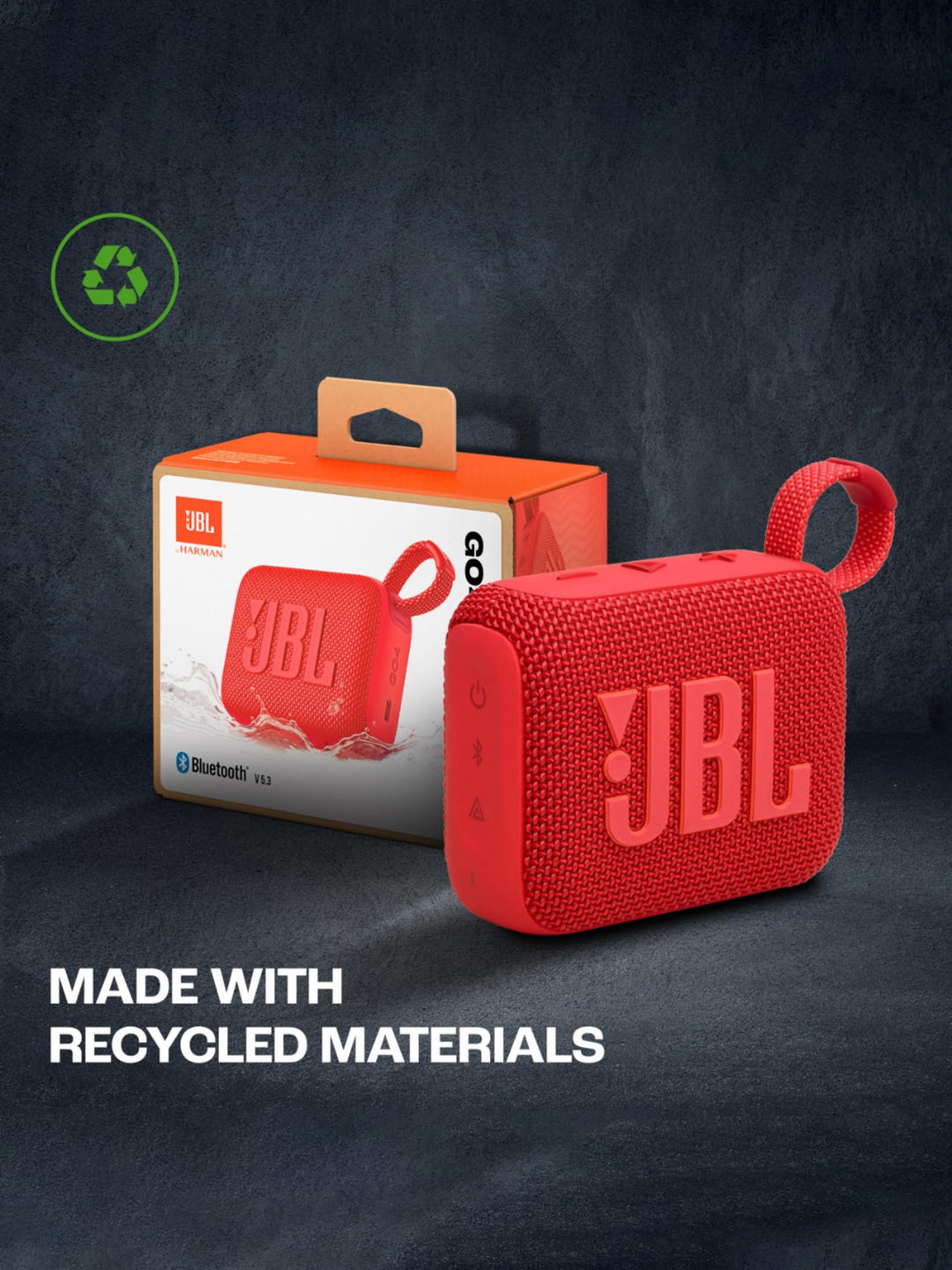 JBL Go 4, Wireless Ultra Portable Bluetooth Speaker with Pro Sound, Water & Dust Proof (Red)