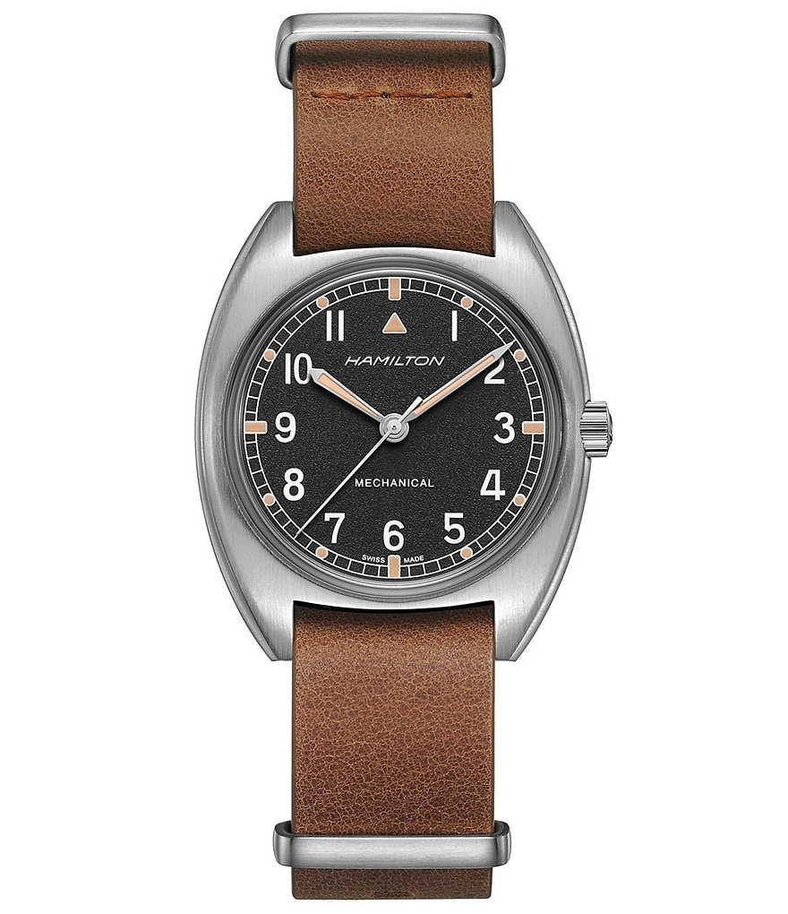 Hamilton Khaki Aviation Pilot Pioneer Mechanical Leather Strap Watch