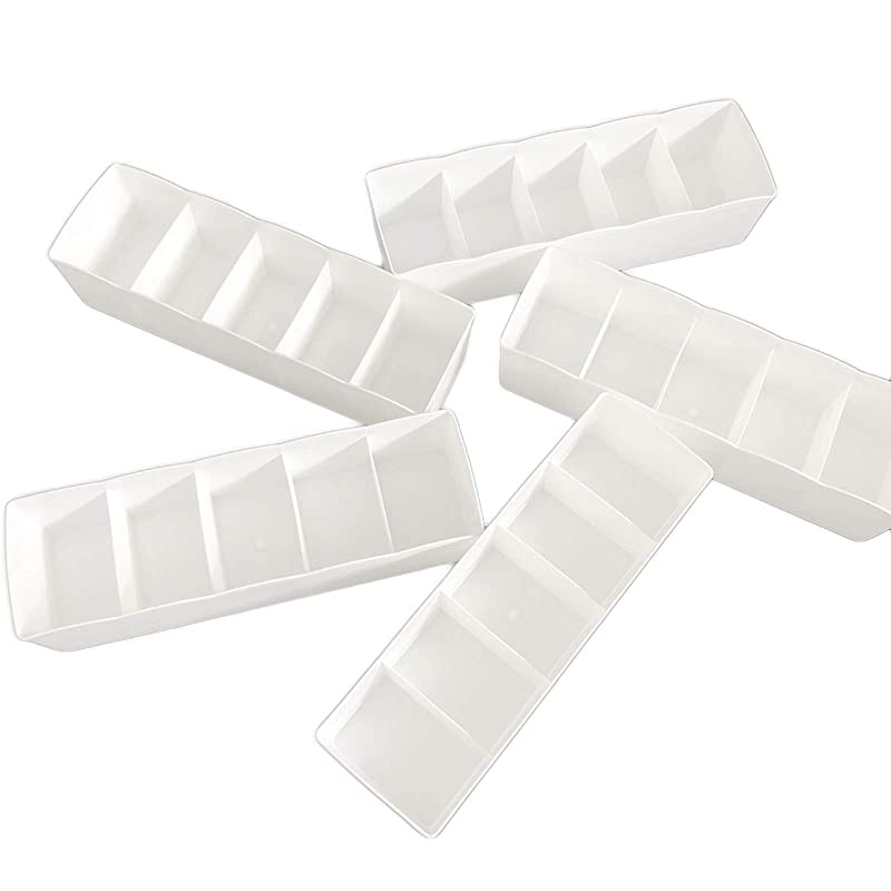 Dividers for Underwear, Office, Bathroom & Crafts in Sturdy Plastic - Washable & Sleek (FIVE pack, 5-Grid White)