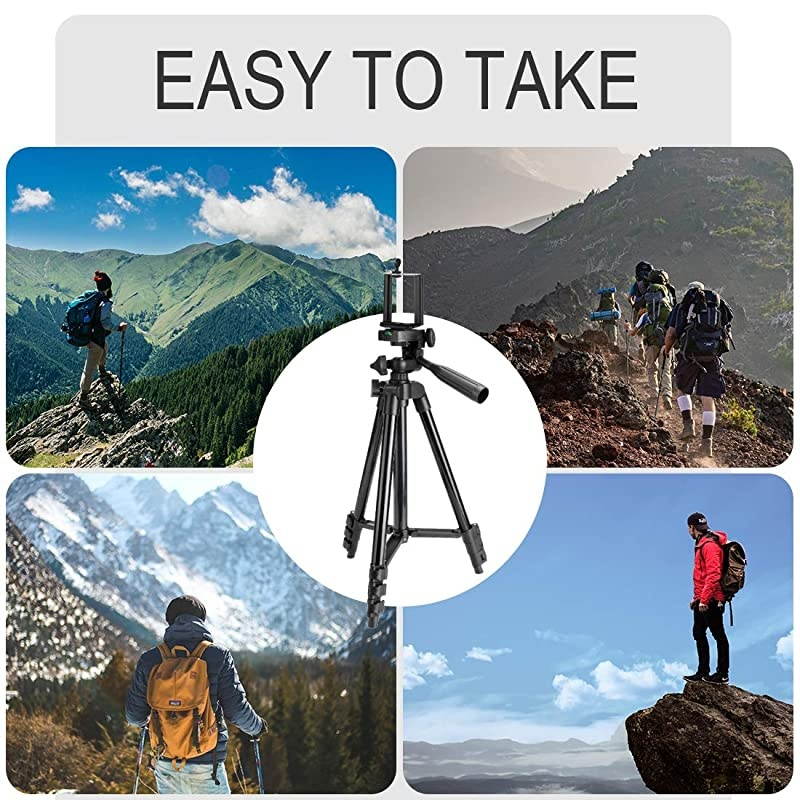 Phone Tripod, 40&lsquo;&rsquo; Phone Tripod with 3-Way Head, Lightweight Aluminum Tripod with Wireless Remote Control Camera Shutter for iPhone 11 Pro Max, 11 Pro, Xs, Max, Xr, X, Pixel 3, XL, Android Note