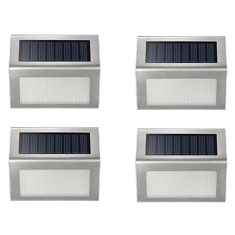 Solar Step Lights  3 LED Solar Powered Stair Lights Stainless Steel Outdoor Lighting for Deck Fence Path Auto OnOff Waterproof 4 Pack