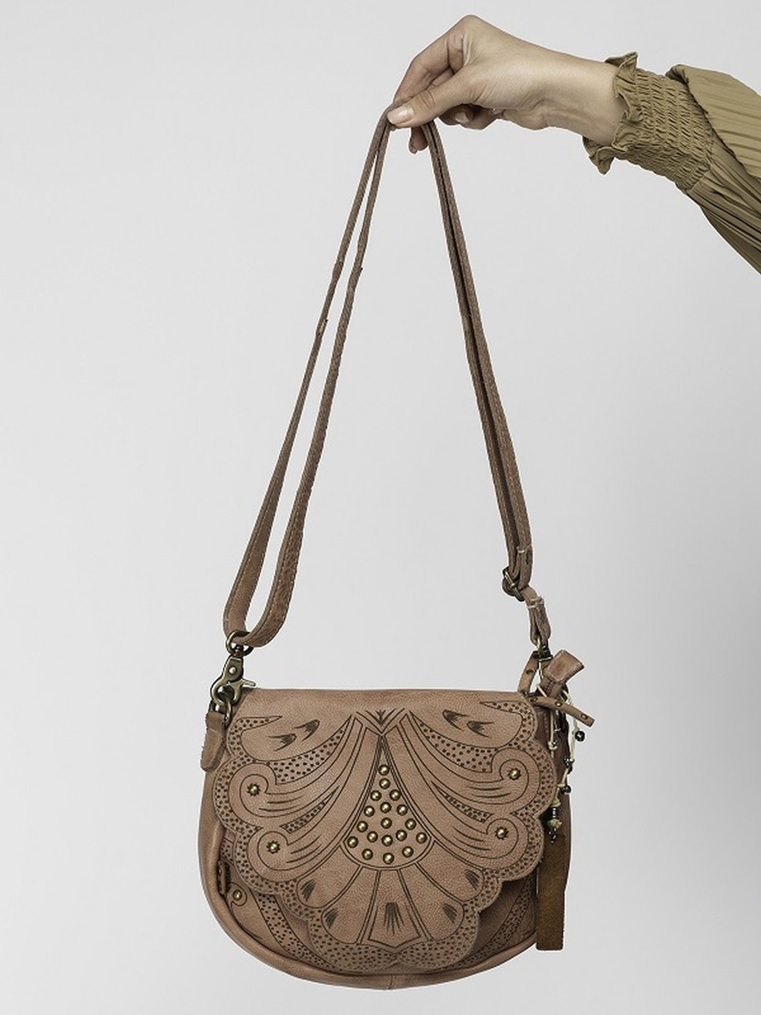 Art N Vintage Carob Blush Pink Leather Textured Small Sling Handbag