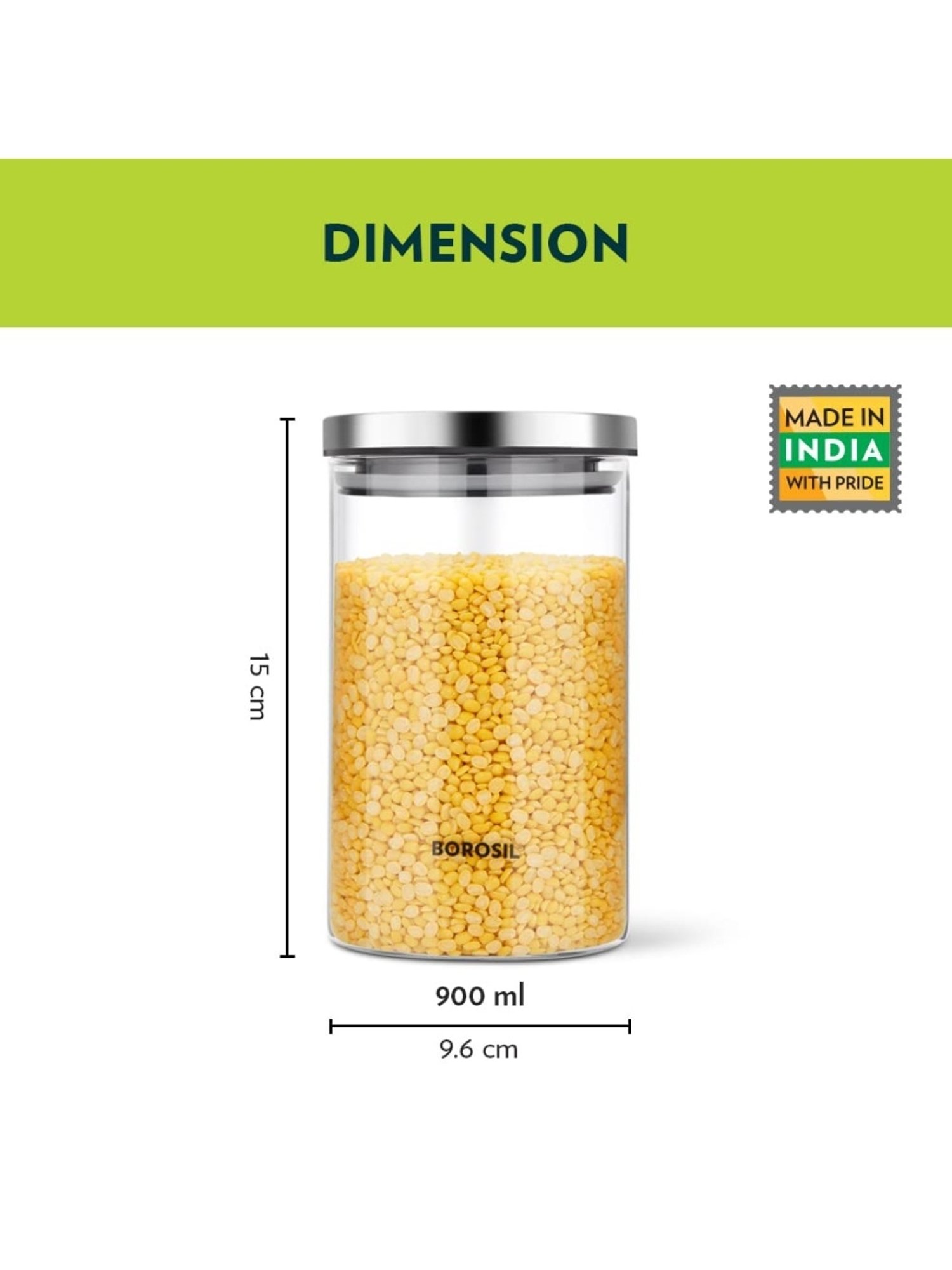 Borosil Transparent Glass Jar & Container (900ml)