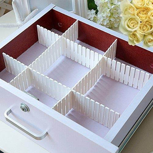 8pcs DIY Plastic Grid Drawer Divider Household Storage ShineMeThickening Housing Spacer Sub-grid Finishing Shelves for Home Tidy Closet Stationary Makeup Socks Underwear Scarves Organizer (White)