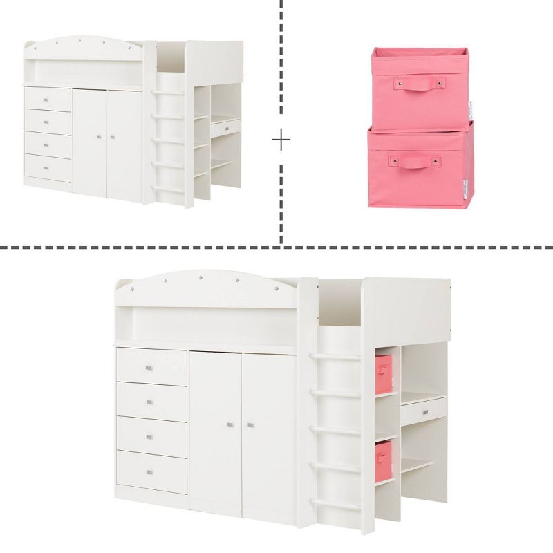 Twin Tiara Loft Bed with Desk   Pure White  - South Shore