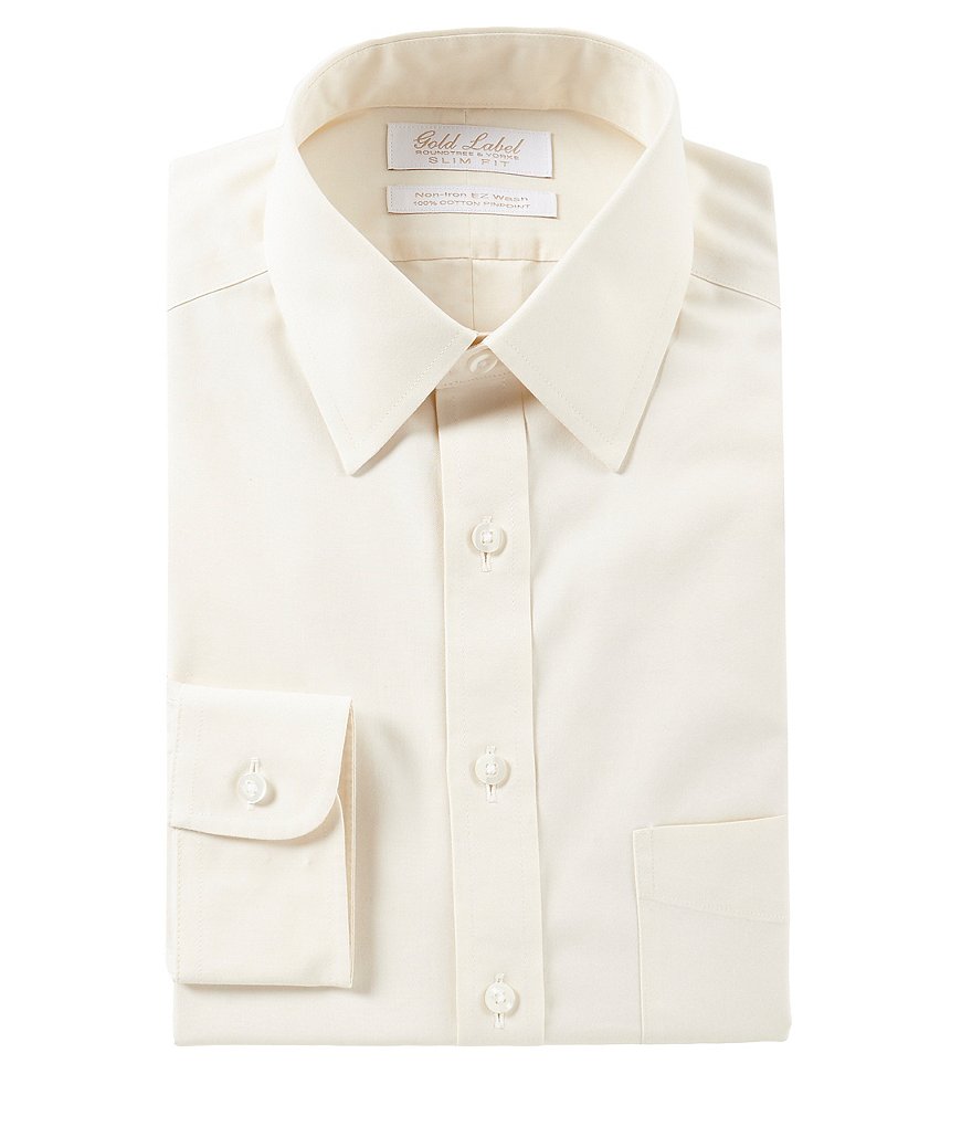 Gold Label Roundtree & Yorke Solid Non-Iron Fitted Point-Collar Dress Shirt with French Cuffs