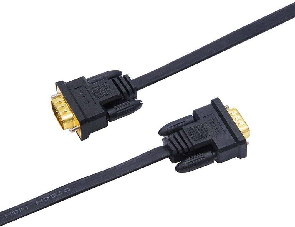 DTECH 6ft Thin Computer Monitor VGA Cable Standard 15 Pin Connector Male to Male SVGA Cord Flat Wire for Desktop (6 Feet Black)