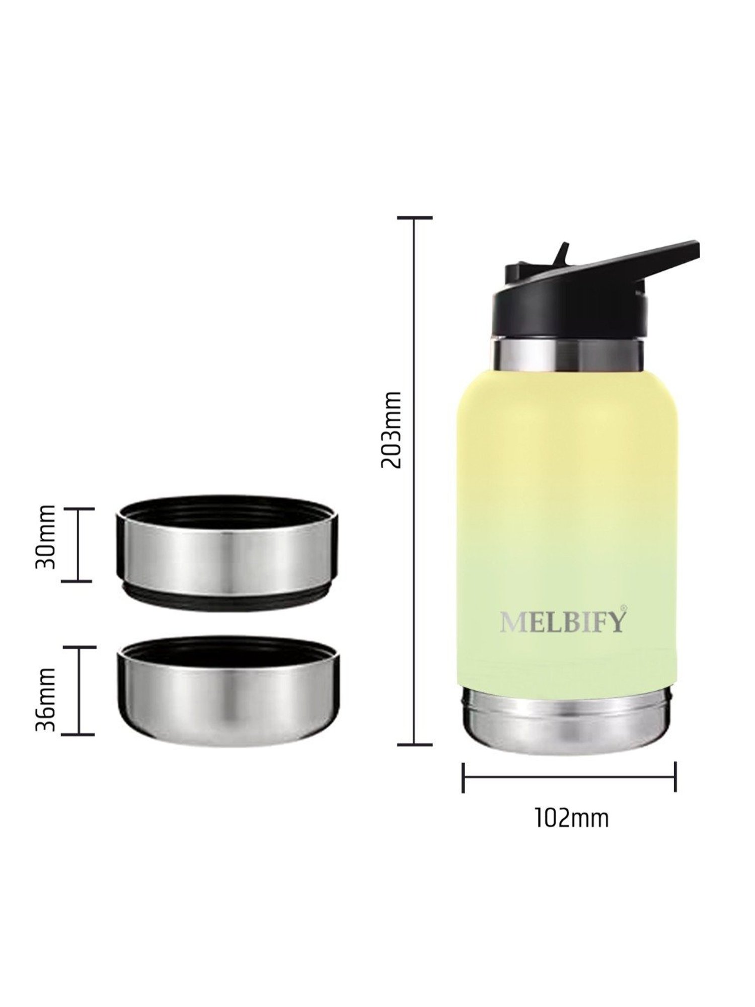 Melbify 2-in-1 Thermos Sipper Yellow ThermoSteel Water Bottle (1L)