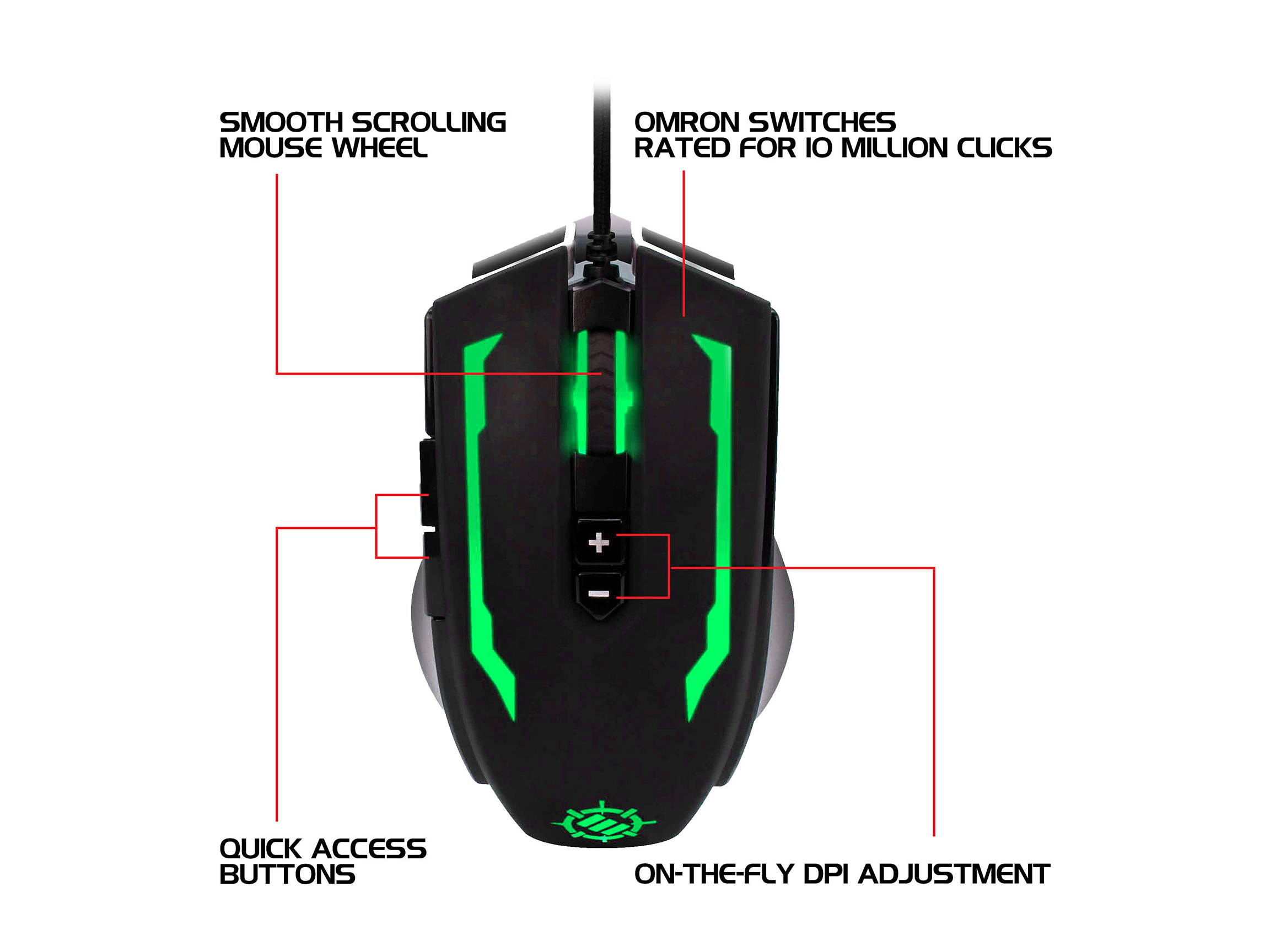 ENHANCE Scoria Tournament Gaming Mouse - RGB LED, 7 Programmable Buttons, 14400 dpi & Metal Body